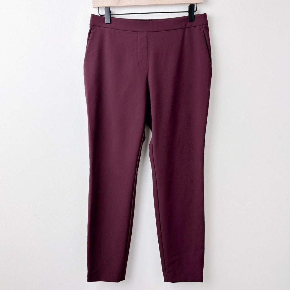 Theory Thaniel Kenett Pants Womens 4 Burgundy Ponte Tapered Pull On Work Career